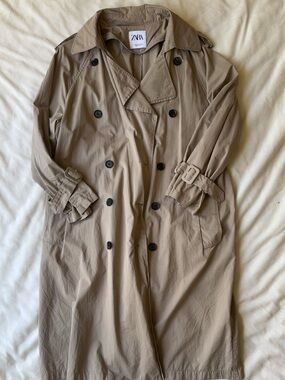 ZARA Beige Double-Breasted Trench Coat